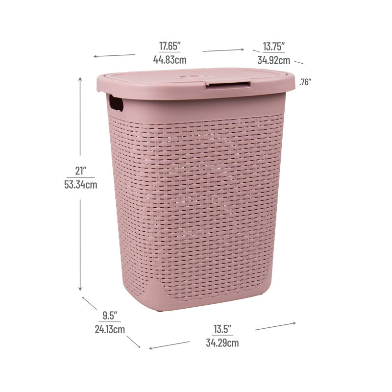 Pink Wicker Upright Laundry Hamper with Lid