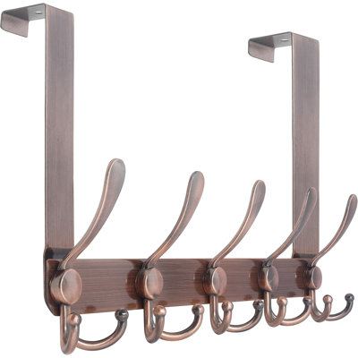 Over The Door Hook Rack With 5 Tri Hooks For Hanging Towels, Coats, And Clothes - Sturdy Door Hanger For Bathroom, Bedroom, Or Entryway