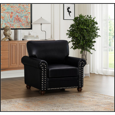 Chaise de salon simple avec pieds en bois, éponge haute densité et similicuir durable pour plus de confort et de style