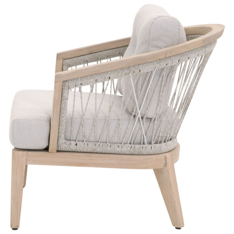 Gray Teak and Taupe Woven Rope Outdoor Accent Chair with Cushions