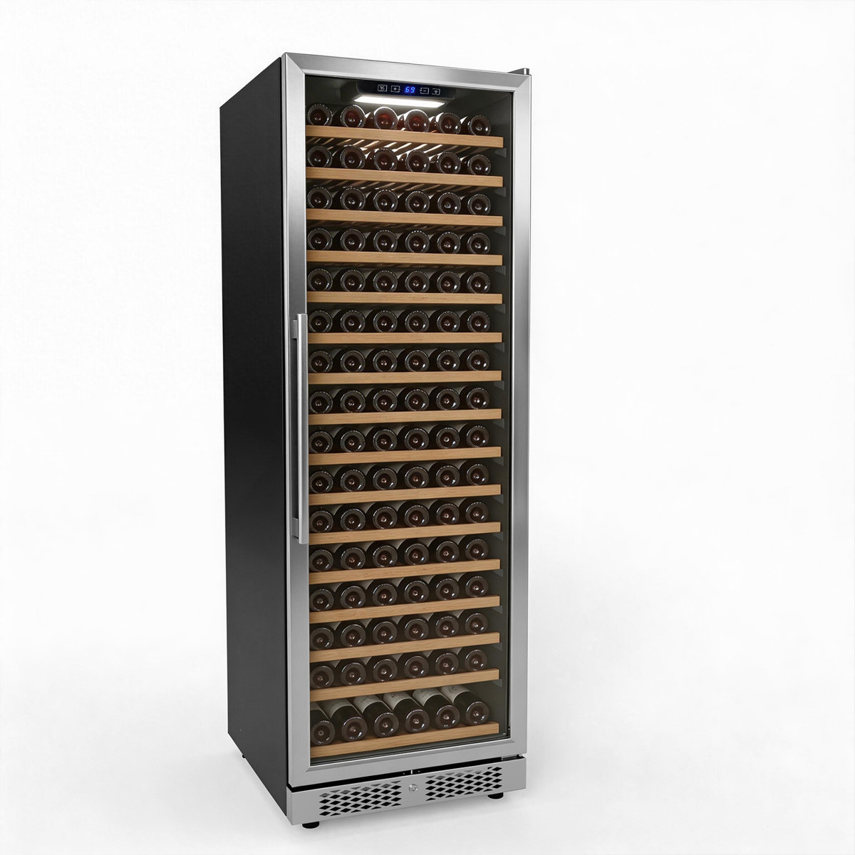 16 Cu.Ft. Single Zone 171 Bottle Capacity Built-In Wine Cooler In Black 17-Tier Wood Shelves — FIN-0017504 | Fridge.com