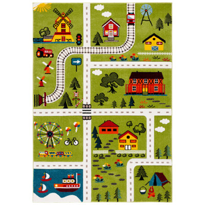 Tapis abstrait vert / beige Zeno