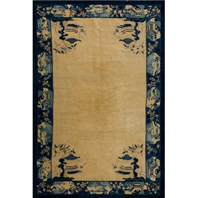 Cream Color Minimalist Open Field Antique Chinese Peking Small Scatter Size Rug