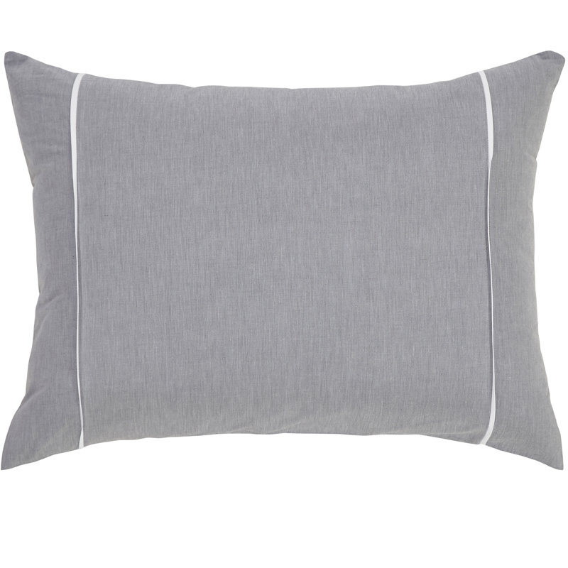Chambray Cotton Sham with Satin Piping, Knife Edge Finish, Standard, Gray