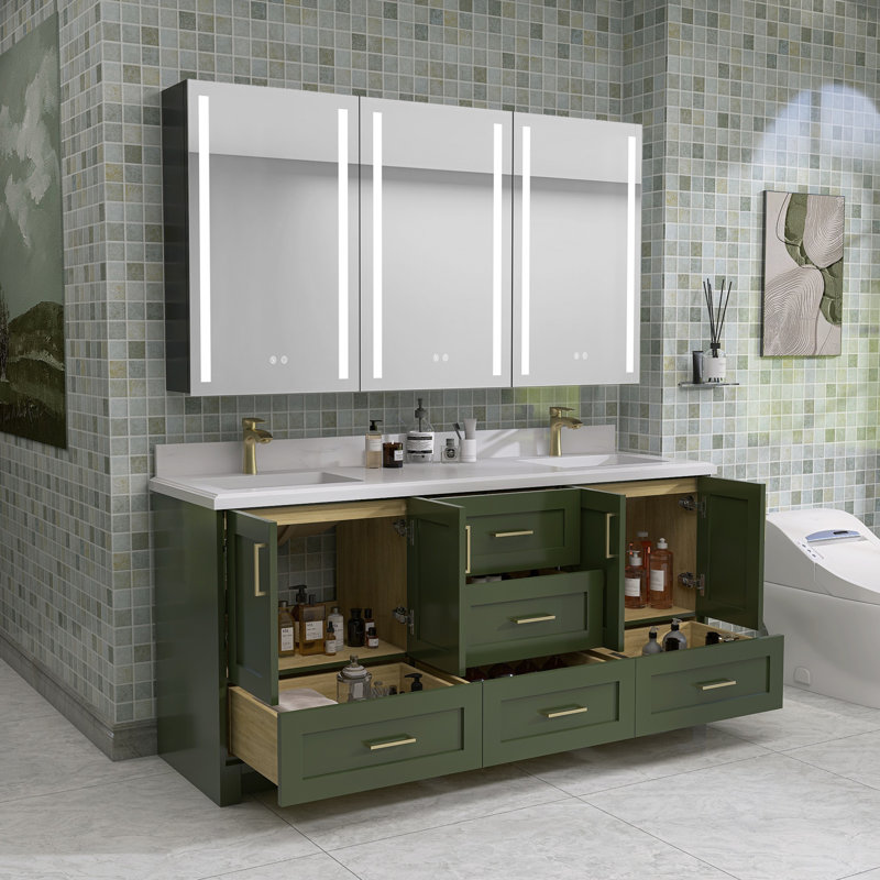 Base de meuble-lavabo double en bois massif 72 po seulement, Vert