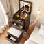 Bureau de meuble-lavabo pratique en noyer avec espace de rangement et tabouret confortable au design compact et moderne