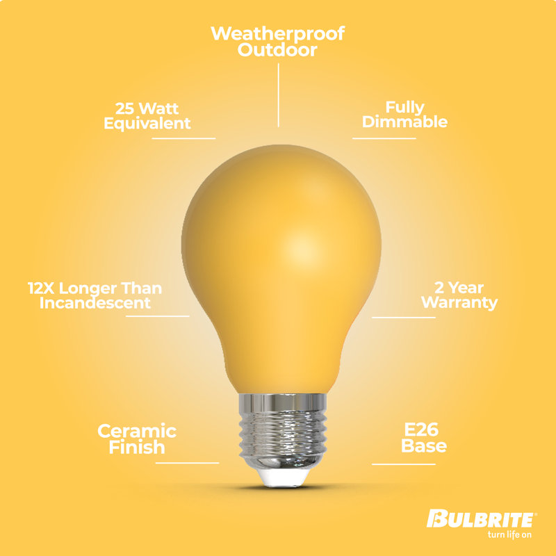 25-Watt Equivalent Ceramic A19 Weatherproof Outdoor E26 Medium Base LED Light Bulb, Yellow
