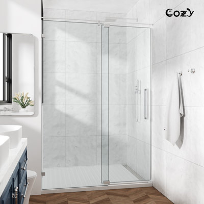 44-49" W x 76" H Frameless Single Pivot Shower Door with 3/8" (10mm) Clear Tempered Glass, Shatter-Resistant Film & Installation Hole Locator