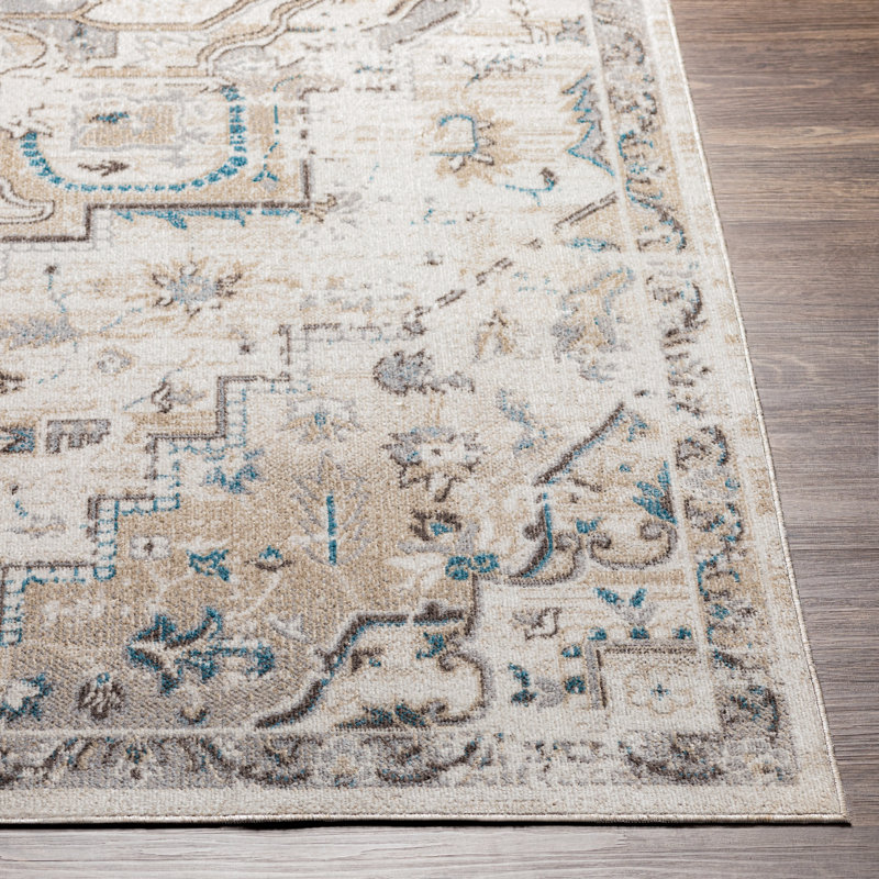 Dickison Machine Washable Oriental Gray/Brown Area Rug, Rectangle 6'7" x 9'