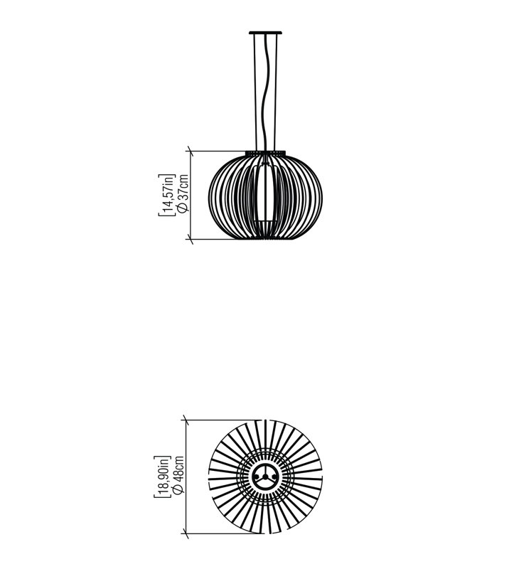 Lustre sphérique unique à 1 lumière, H 14,57 po x l 18,9 po x P 18,9 po, Érable
