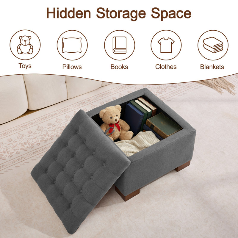 23.2’’ Wide Upholstered Tufted Square Storage Ottoman, Dark Grey