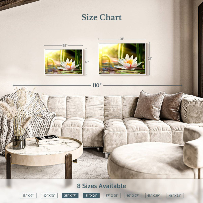 Sunlit Water Lily, Floating Frame White, 25" X 17"