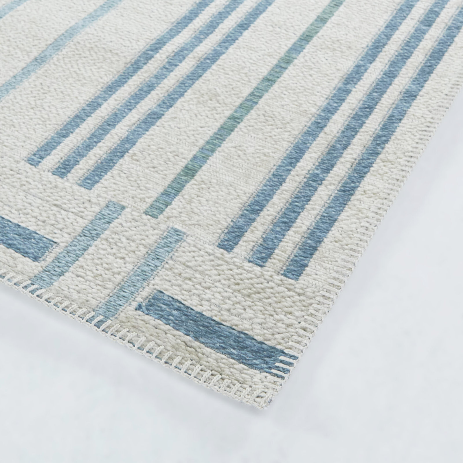 Claudina Blue Ivory Striped Rug, Rectangle 7'10" x 10'