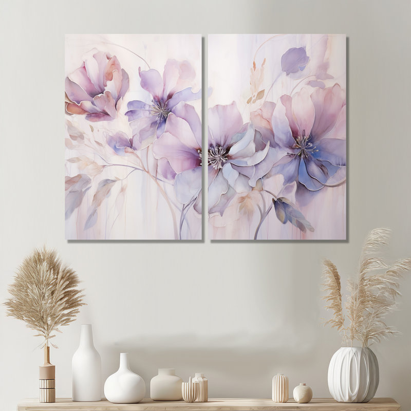 Clairence - Grand art mural abstrait botanique 2 pièces, Wrapped Canvas, Does Not Apply, 36" H x 48" W