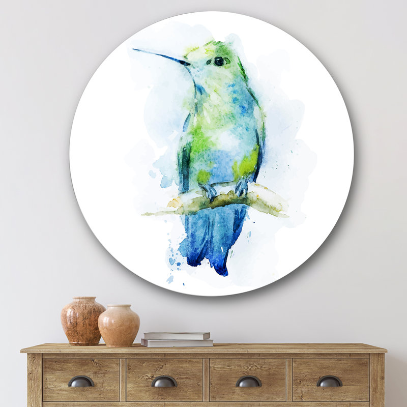 Colibri oiseau - Art mural traditionnel cercle en métal, H 36 po x l 36 po x P 1 po