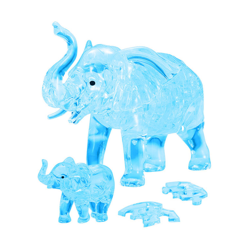 Blue Translucent Elephant and Baby 3D Crystal Puzzle
