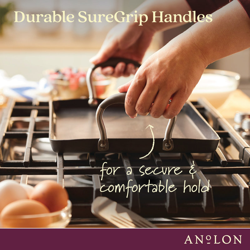 Anolon Advanced Home Hard Anodized Nonstick Double Burner Griddle, 10 Inch X 18 Inch, Gray