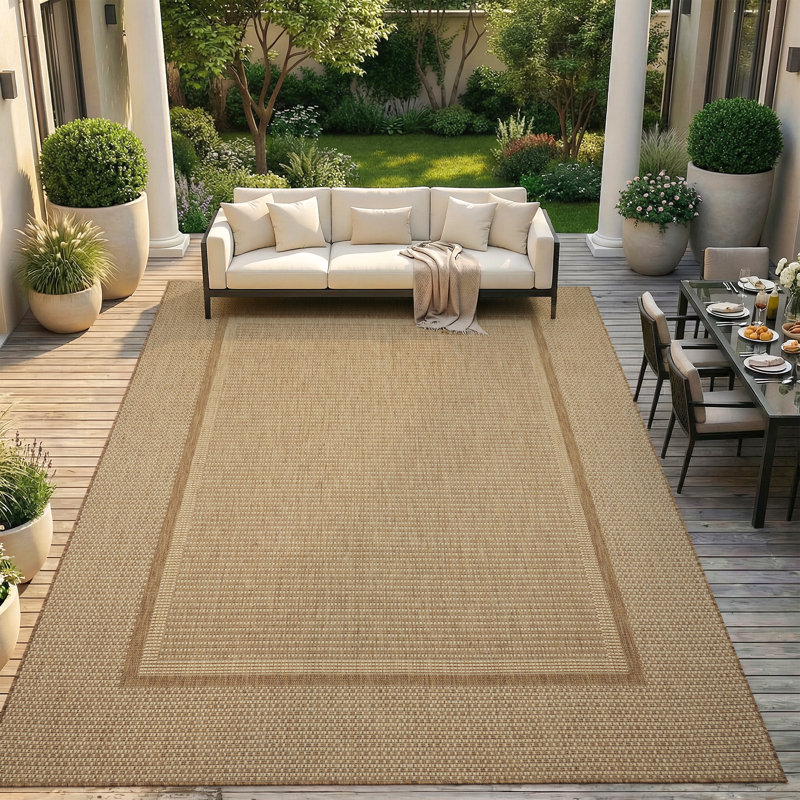 UV-resistant Geometric Beige/Brown Indoor/Outdoor Area Rug, Rectangle 9' x 12'