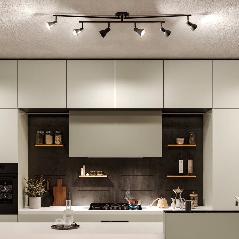 51" 6-Light Matte Black Adjustable Track Lighting with Centre Swivel Bar, Moveable Outer Bars and Pivoting Track Heads