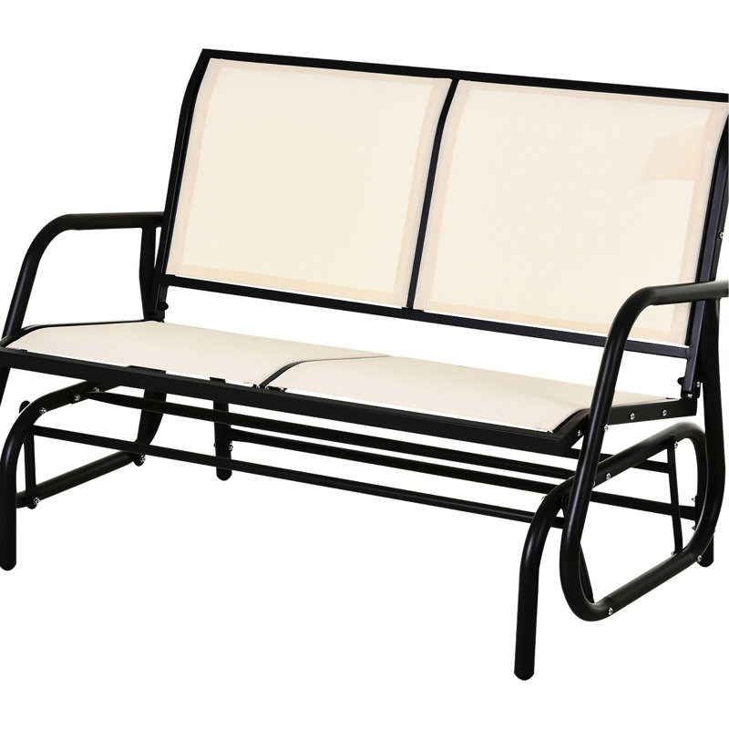 2 Outdoor Glider Chair , Patio Double Swing Rocking Bench. Beige Sling Fabric Comfort. Water-, Quick-drying, -. Heavy-duty Powder Coated Steel Frame, 440 Lbs Support. Smooth Rocker. Versatile For
