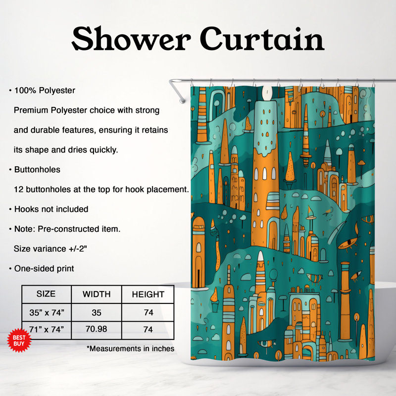 Droll City - Premium Shower Curtain, 74"H x 71"W