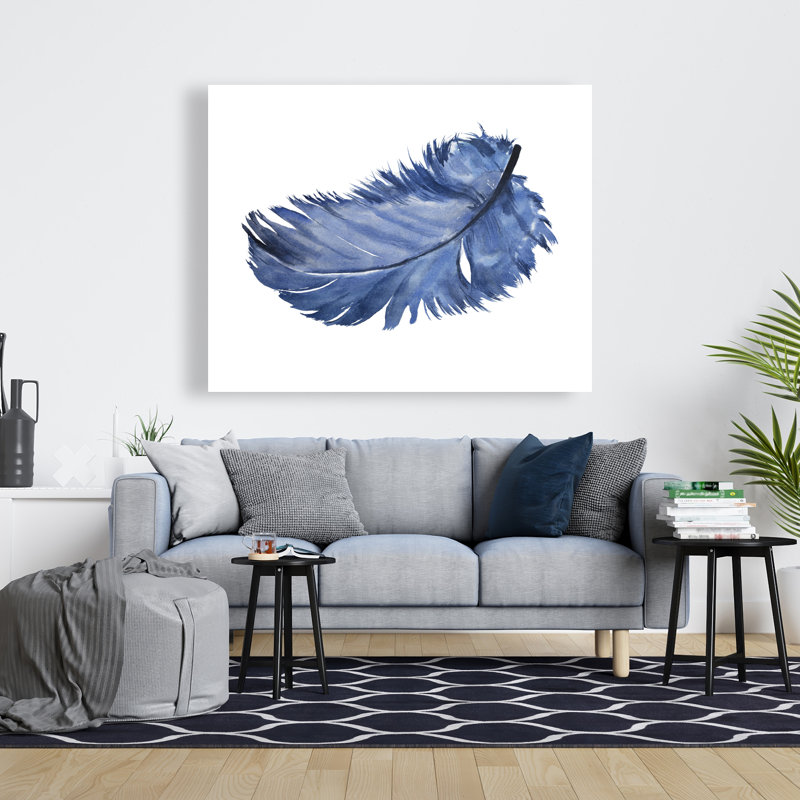 Watercolor Blue Feather - Scandinavian Canvas Bedroom Decor