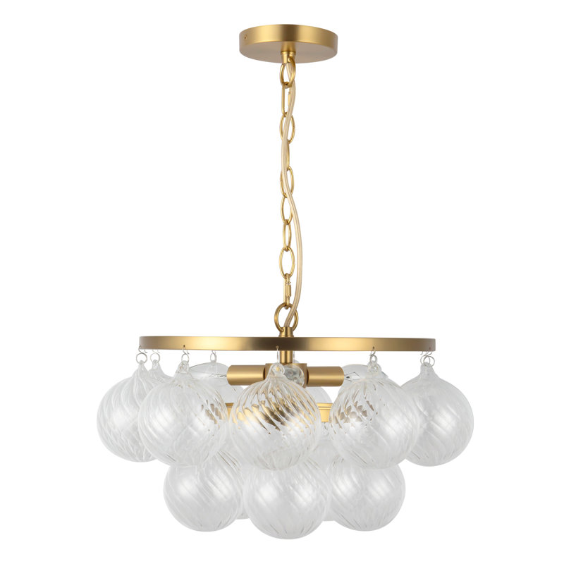Lustre en or brossé 18 po Aahil avec verre côtelé transparent, Clear Ribbed Glass, Or brossé