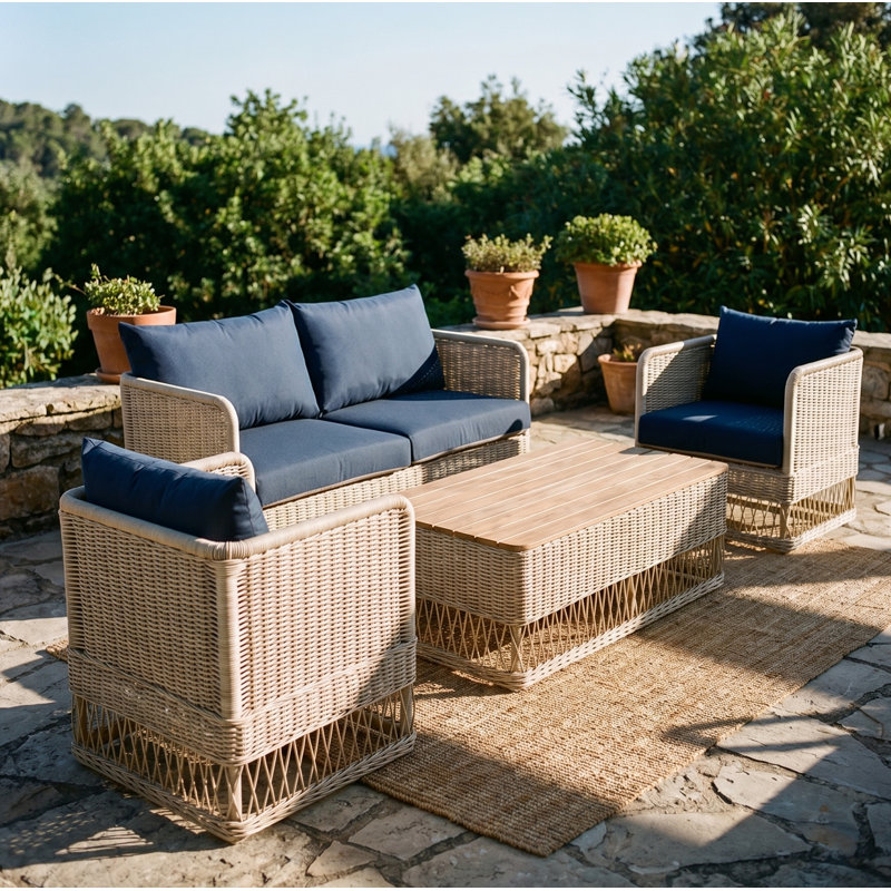 Destin Pebble 4-Piece Sunbrella® Outdoor Patio Seating Set - Canvas Navy, Canvas Navy, White