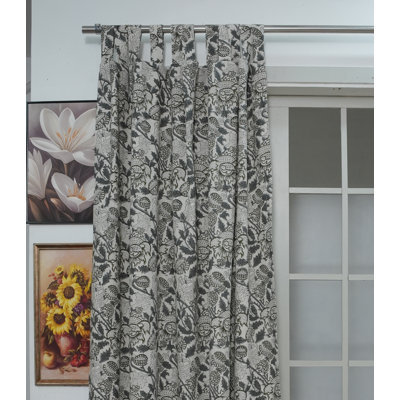 Handcrafted Curtain – Akashganga Gray Floral Block Print Linen Soft Light Filtering Window Curtain