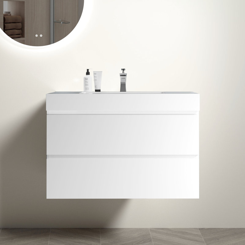 Meuble-lavabo blanc 36 po - Élégant espace, un lavabo, sans robinet ni drain, attrait intemporel, 114,31 lb, espace de rangement intérieur spacieux