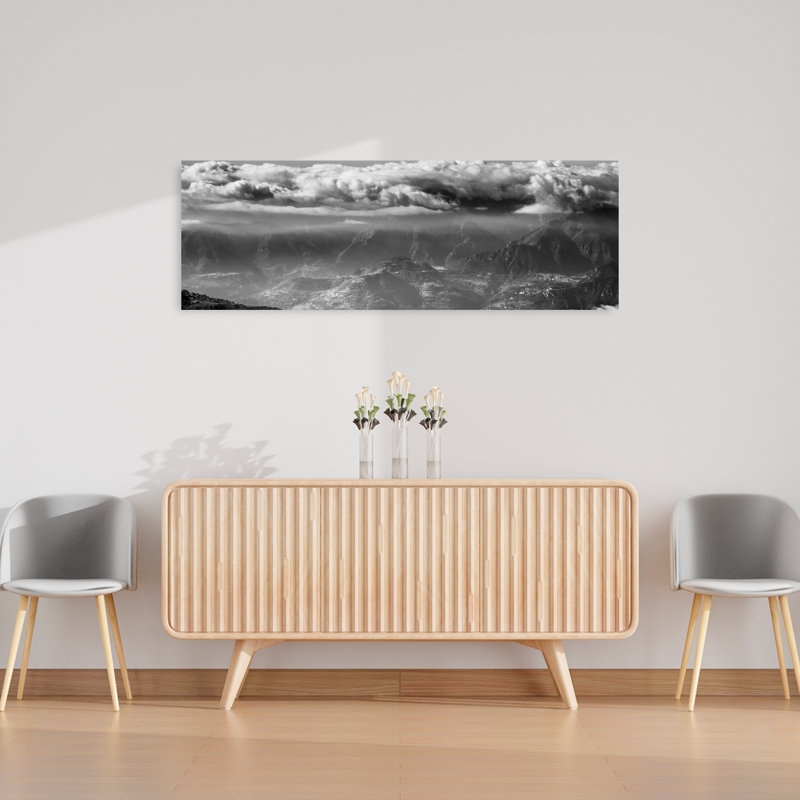 Lone figure montagne nuage dramatique serein abstrait paysage montagne art mural, H 48 po x l 16 po