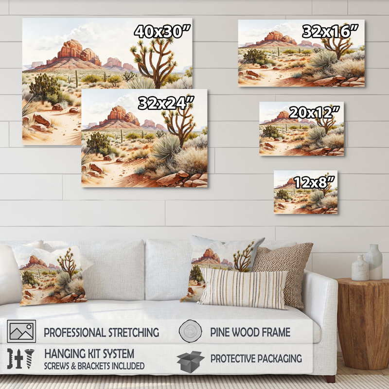 Arizona Desert Scenery V - Impression sur toile, H 16 po x l 32 po x P 1 po, Toile tendue