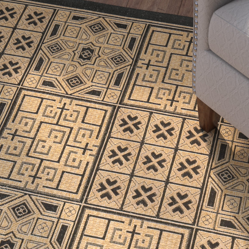 Tapis de zone intérieur/extérieur brun/noir géométrique Herefordshire, Rectangle 6 pi 7 po x 9 pi 6 po