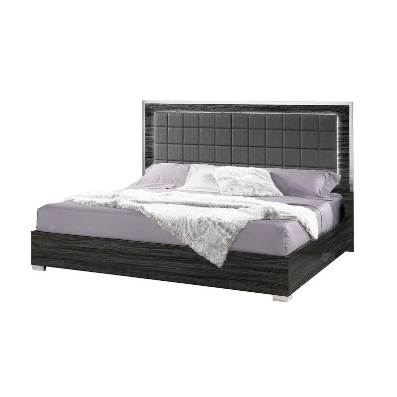Upholstered Platform Storage Bed, King, Glossy Gray