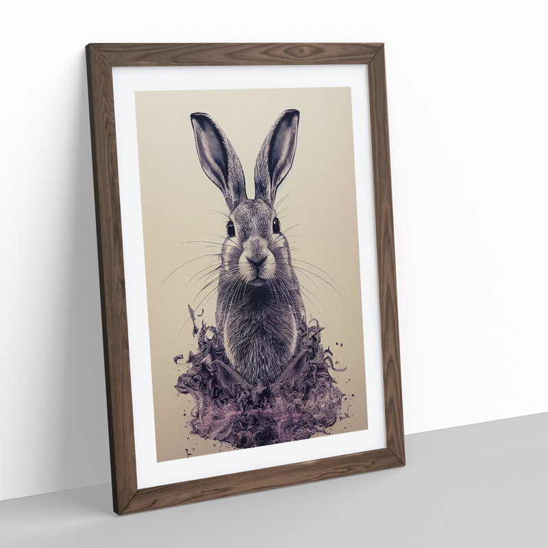 Mysterious Hare - Framed Print, 64cm H x 46cm W x 2cm D, Walnut