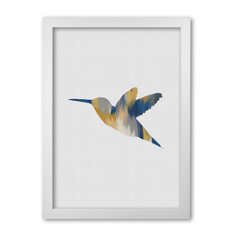 Hummingbird Blue & Yellow I - Print, 85 cm H x 60 cm W x 5 cm D, White Grain Frame