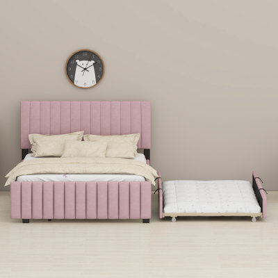 Upholstered Platform Bed Frame with Trundle