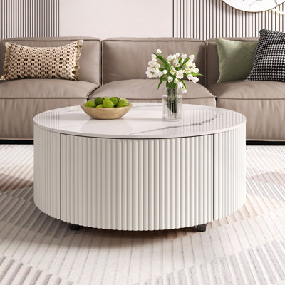 Table basse ronde moderne avec 2 tiroirs