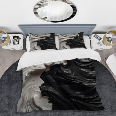 Ensemble de housse de couette en microfibre / polyester noir marbré Dreamscape I