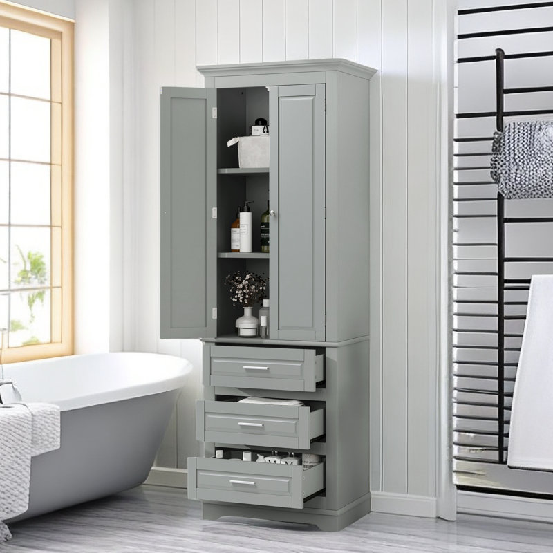 Rivertown Freestanding Bathroom Cabinet with 3 Drawers, Gray