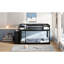 Lit double au-dessus d'un lit superposé avec structure en bois massif, 4 tiroirs et 3 tablettes pour une solution pratique dans la chambre à coucher - configuration à 4 tablettes colorées, ambiance chaleureuse-543608453-543608475