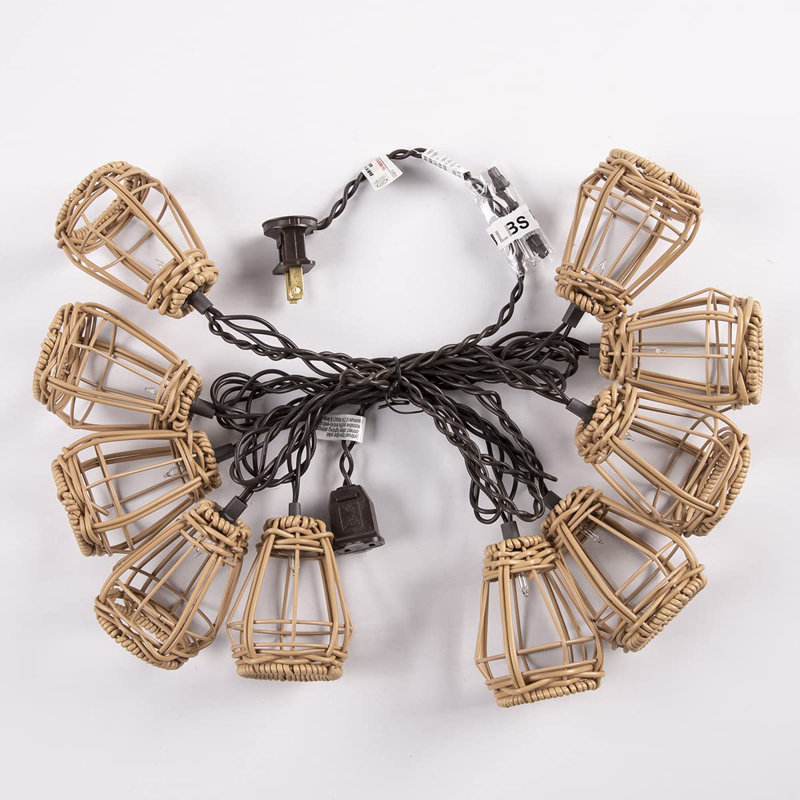 Guirlande décorative de style lanterne en rotin avec 10 petites ampoules connectables (blanc chaud / 8,5 pi)