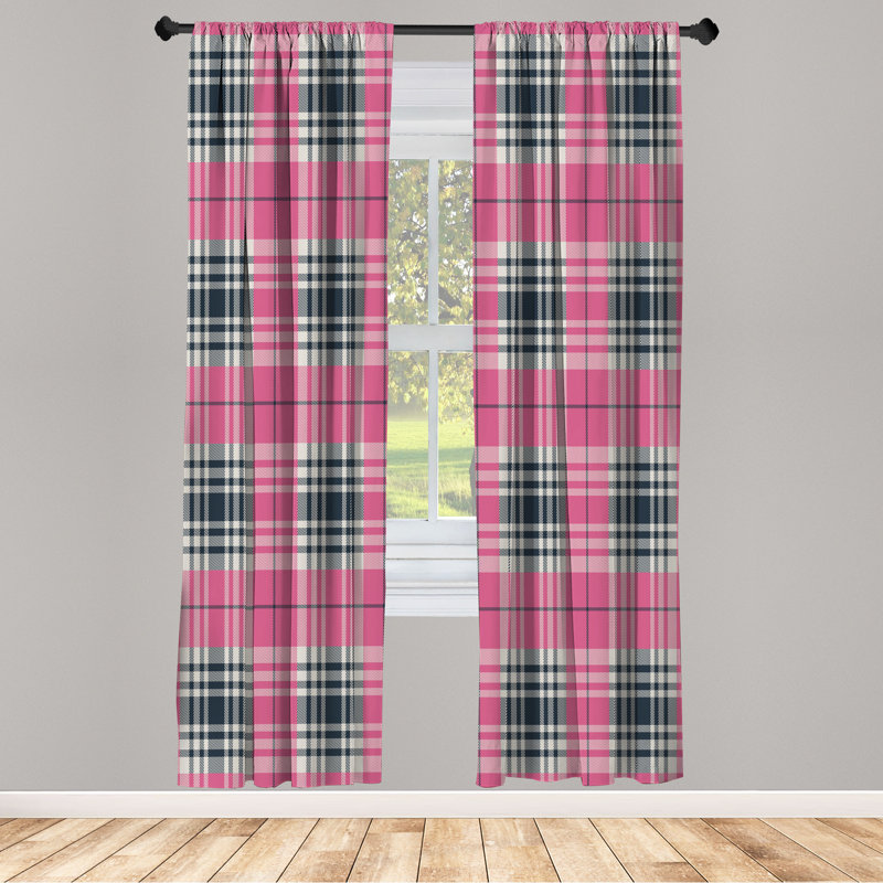  Checkered Curtains, Plaid Tartan English Tile, Pink Eggshell, 56" W x 63" L