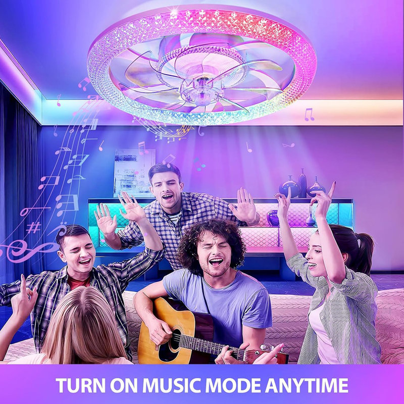 2 In 1 RGB-LED 20” Ceiling Fans With Lights And Remote, 3000-650...