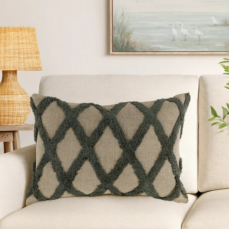 Evangeline Rectangular Pillow Cover & Insert, Natural/Ivory Geometric, 16" x 36"