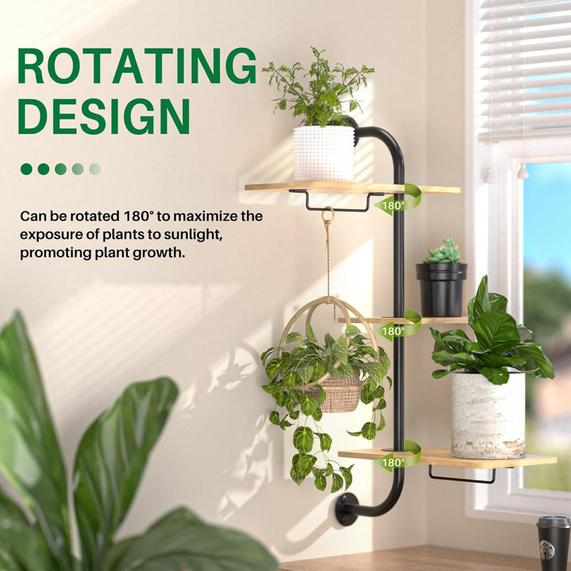 Étagère pour fenêtre, support à plante pivotant à 3 niveaux, support mural pour plante d'intérieur en métal