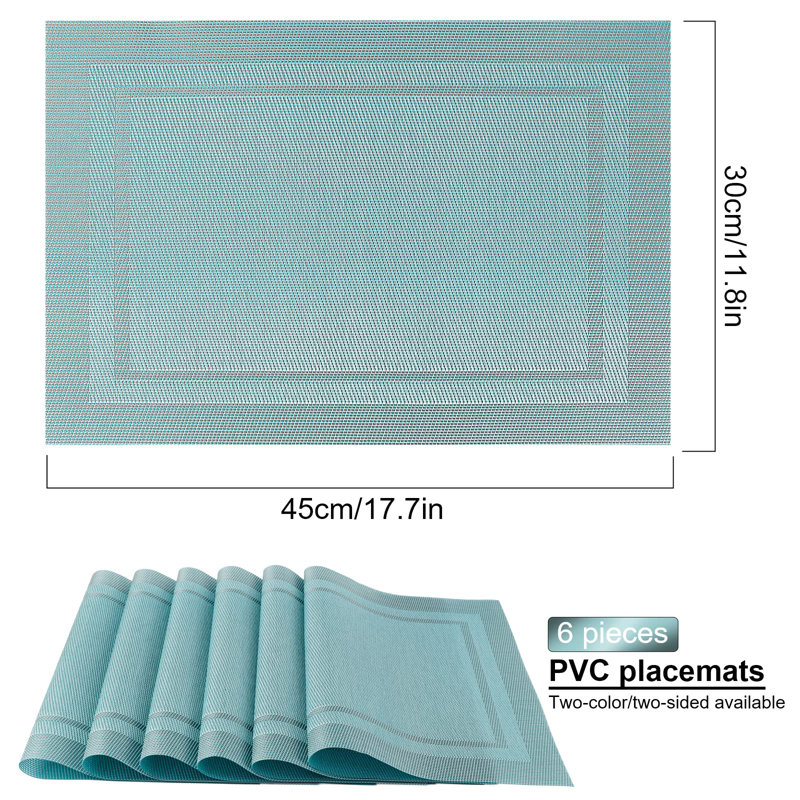 Blue Heat-Resistant Woven Vinyl Placemats, 6 Pack