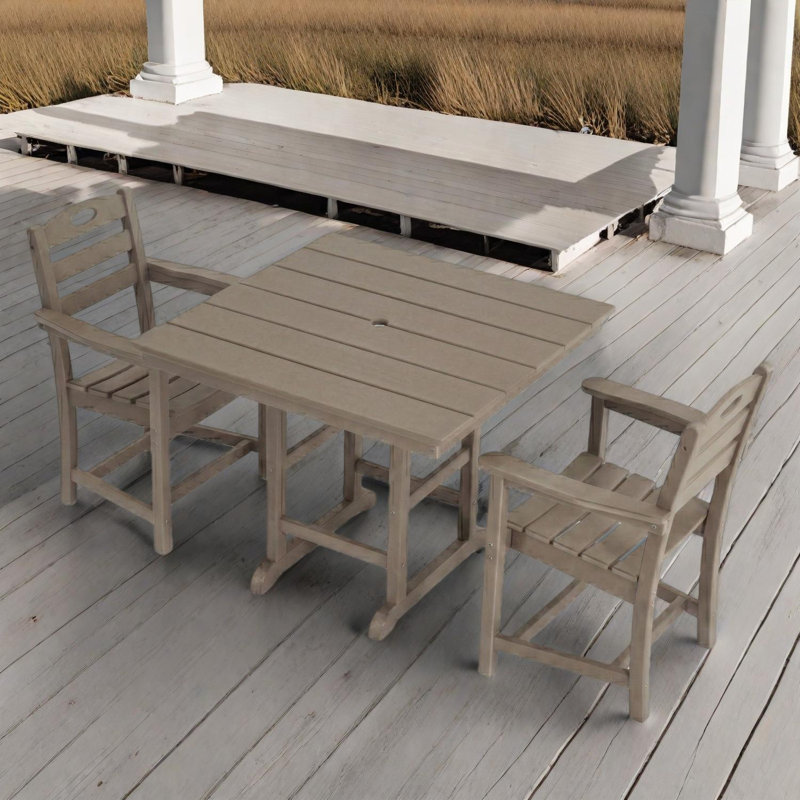Ensemble de salle à manger d'extérieur 3 pièces en HDPE avec table et 2 fauteuils, Marron clair