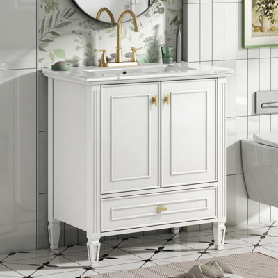 Meuble-lavabo avec lavabo, 1 tiroir et 2 portes à fermeture en douceur
