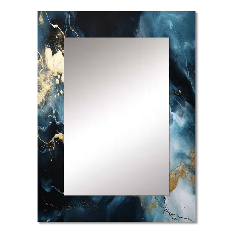 Or et bleu abstrait marbre mystique harmonie - miroir décoratif en marbre, miroir mural doré, impression d'art en métal
